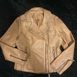 Vegan leather moto jacket. Distressed look is intentional. Never worn NWOT